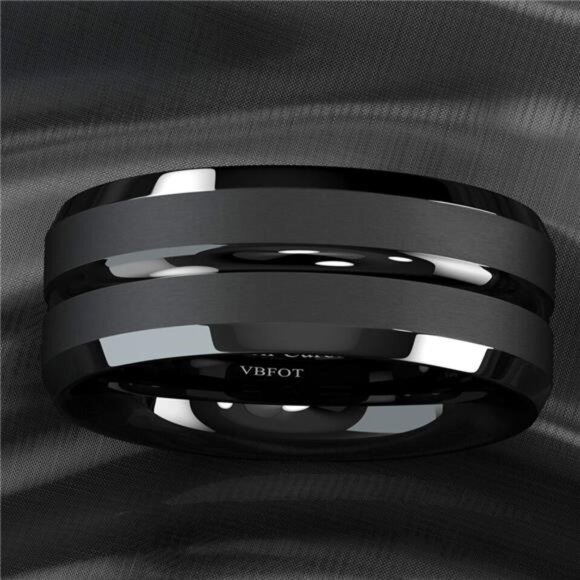 Men's Wedding Band Rings - Black Classic Comfort Fit for Men and Women - Picture 7 of 11